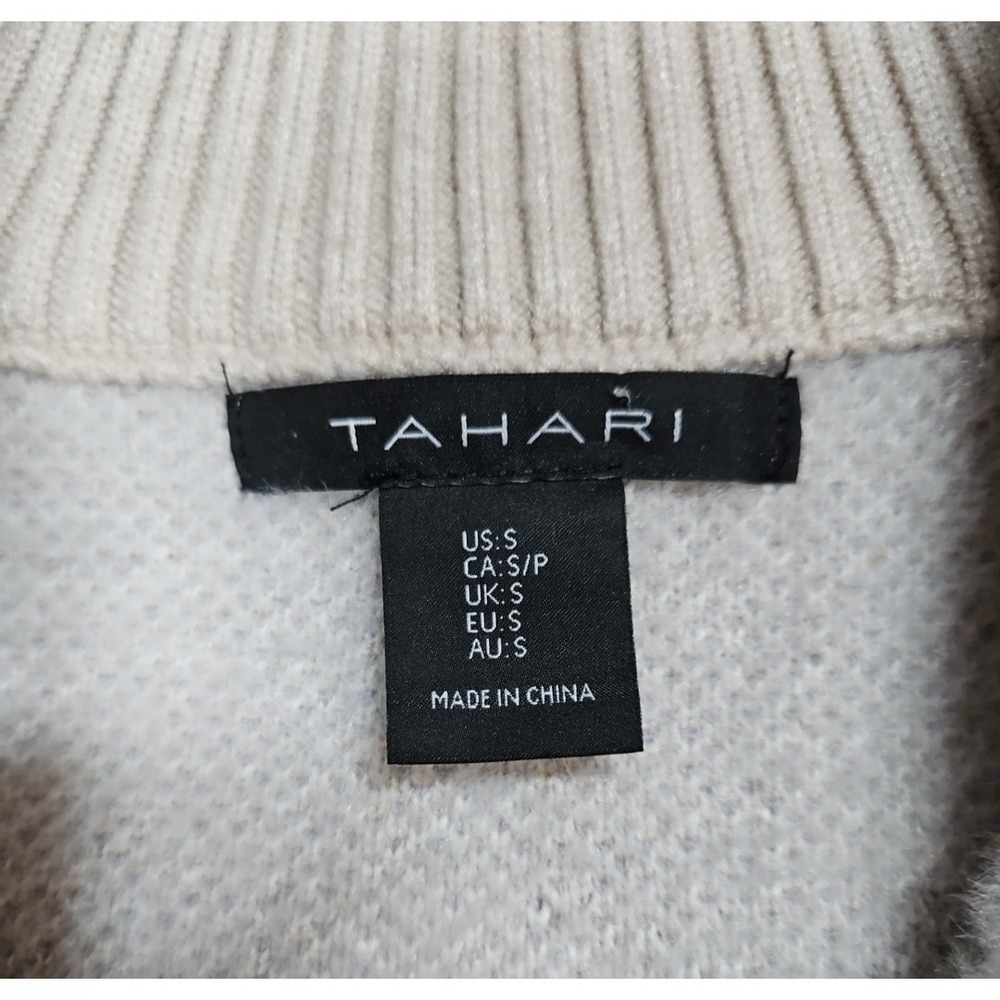 Tahari Womens Tan Fair Isle Collared  Full Zip Knit‎ Cardigan Jacket Size Small - Picture 5 of 8